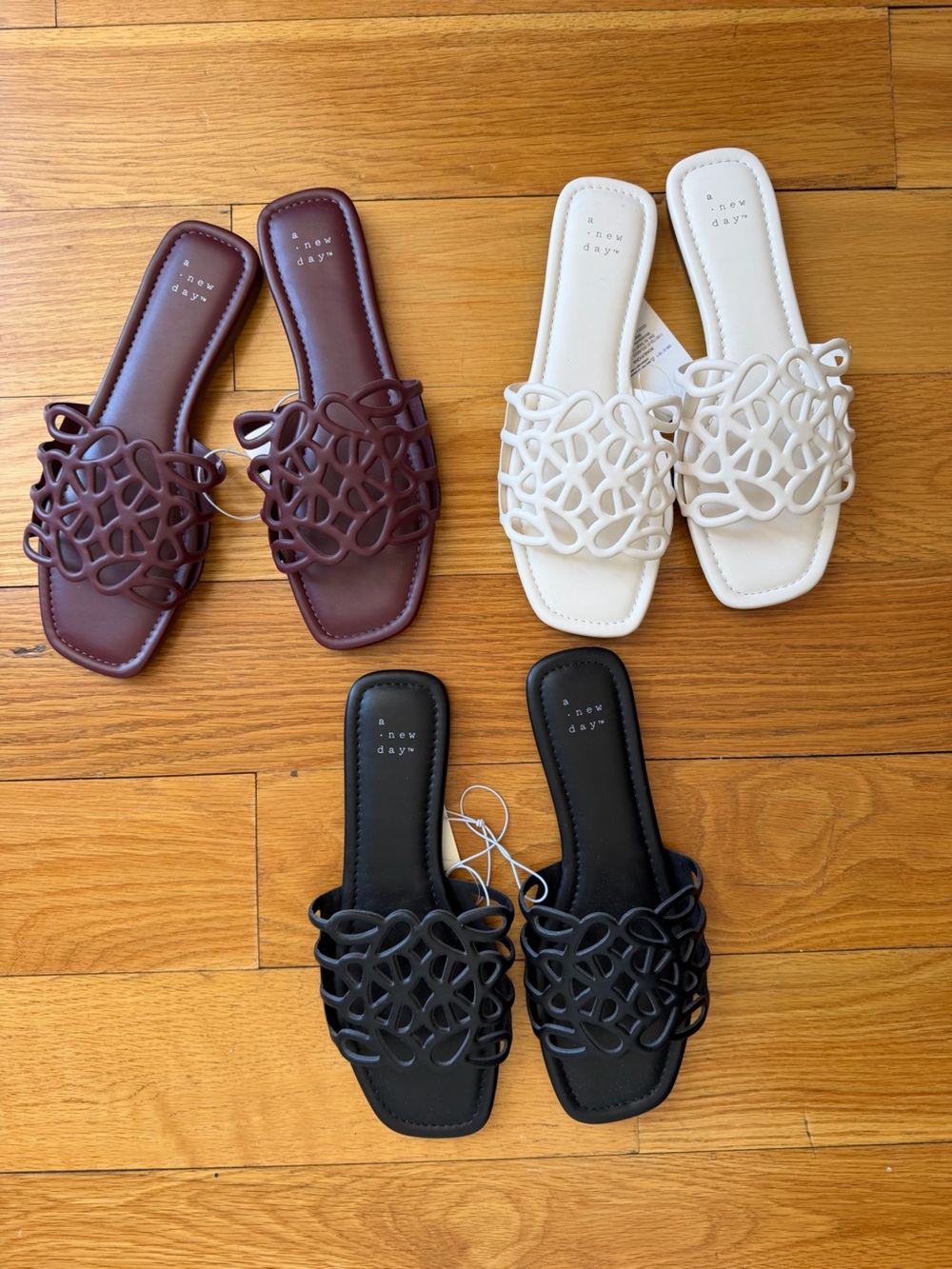 THREE PAIRS Sandals sold separately/together Black, White or Burgundy